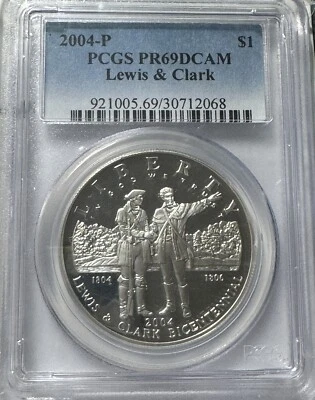 2004-P PR69DCAM Lewis & Clark Dollar PCGS Blue Label Commemorative 90% Silver $1 - Image 1 of 4