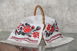 Hand embroidered towel with flowers Embroidered easter basket cover Ukrainian - Picture 1 of 12