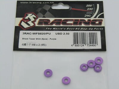 3 Racing Shock Tower Shim M8 x 2 (6pcs/Purple) - 3RAC-WFS820/PU - Image 1 of 3