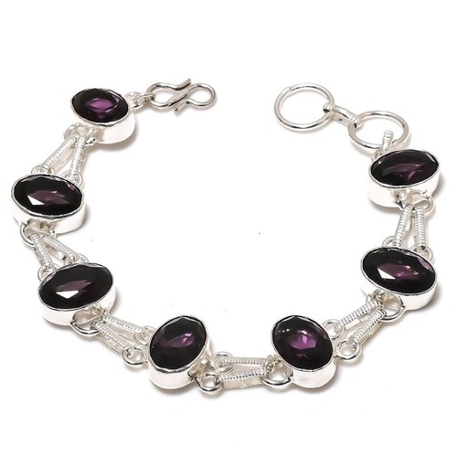 VALENTINO Bracciale gioiello in argento sterling 925 fatto a mano con pietre preziose ametista viola misura 7 8"
