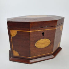 Antique 19th Century Mahogany Tea Caddy Shaped Octagonal Form Inlaid Decoration