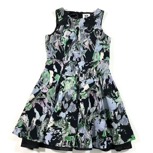 Milly Minis Painted Floral Party Dress Size 12 Girls Black Multi - Picture 1 of 6