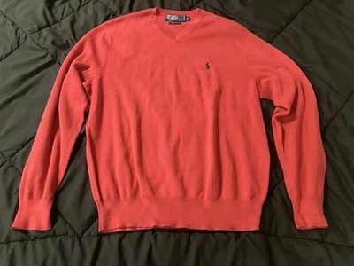 Suéter Polo Ralph Lauren De Colección Años 90 Coral Algodón Tejido Cuello en V Mujer Pequeño Foto 1 de 4