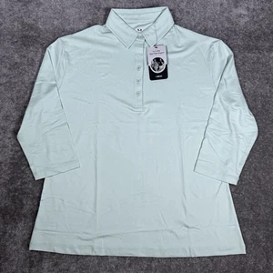 Neu mit Etikett Moheen Poloshirt Damen Large grün 3/4-Ärmel Performance Golf LSF Stretch - Bild 1 von 7