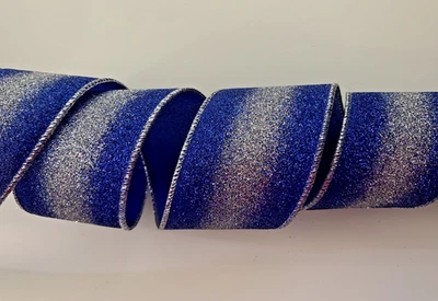 Christmas Ribbon, Metallic Royal Blue & Silver, 2 1/2" Wide, Wired Edge, 3 YARDS - Image 1 of 3