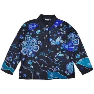 Laura Ashley Seidenjacke Damen groß schwarz blau bestickt Blumen Schmetterling - Bild 1 von 11