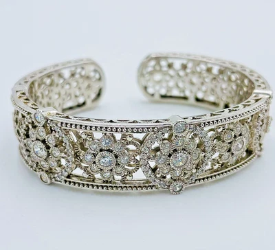 JUDITH RIPKA STERLING SILVER CZ HINGED CUFF BRACELET - Beautiful Brilliant Stone - Image 1 of 4