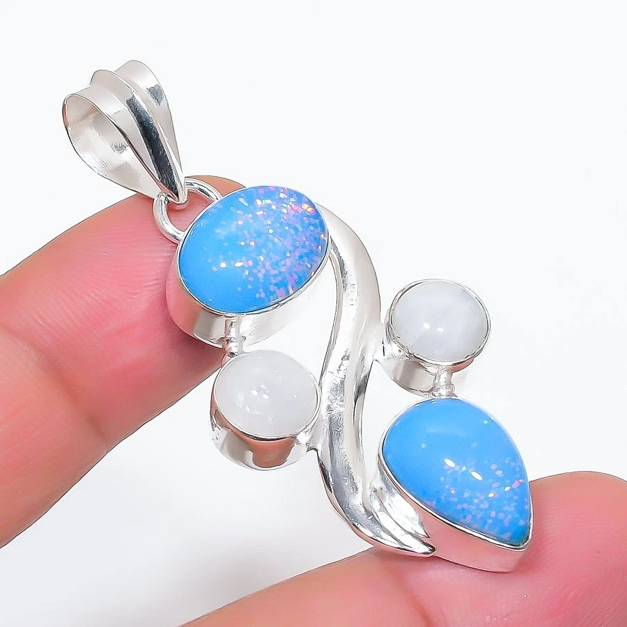 Triplet Opal Gemstone Handmade 925 Sterling silver Jewelry Pendant Size 2'' - Image 1 of 1