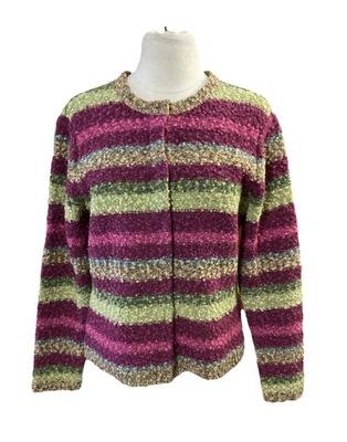 Vtg Talbots Nubby Wool Blend Cardigan Sweater Sz LP Purple Green Snap Y2K 90s - Image 1 of 4