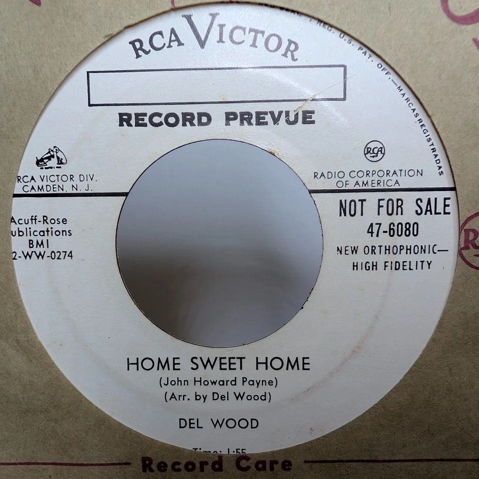 Del Wood 45 RPM PROMO Home Sweet Home / That Naughty Waltz RCA Victor Prevue Z8 - Image 1 of 3