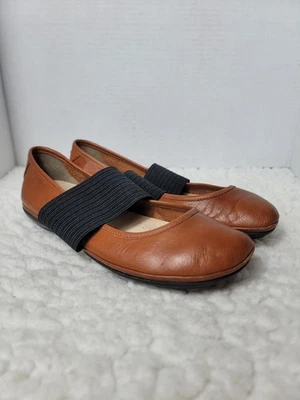 Camper Right Nina 芭蕾平底弹性肩带棕褐色皮革女式 8.5 码 — 第 1/4 张图片