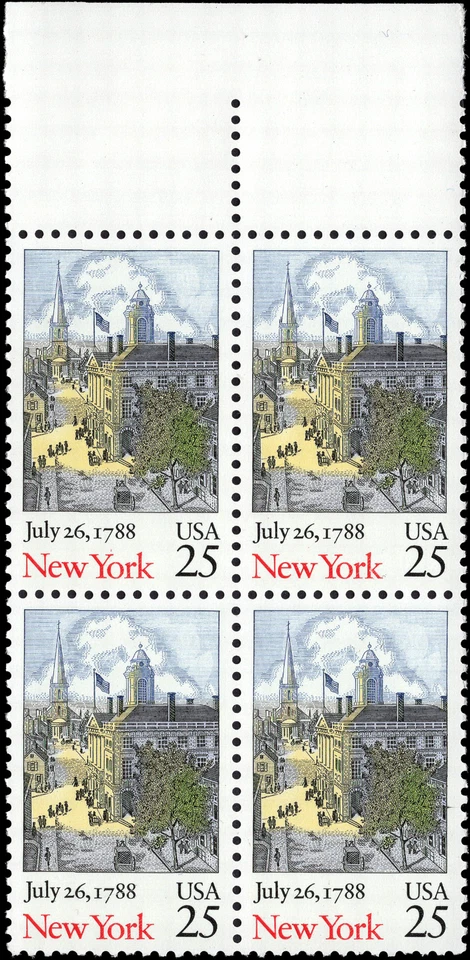 US Scott # 2346, New York, July 16, 1788, Block of (4) 1987 25¢ Stamps, MNH - Image 1 of 1