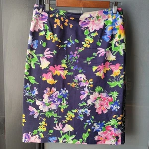 Ralph Lauren Pencil Skirt Womens 8 Blue Floral Office Date Night Preppy Career - Picture 1 of 6