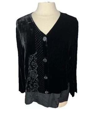 Chaqueta de Terciopelo David Dart Bordada Caprichoso Botón Frontal Mezcla de Seda Talla L Foto 1 de 4