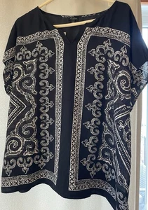 Talbots XL Black White Cap Sleeve bandanna top - Picture 1 of 3