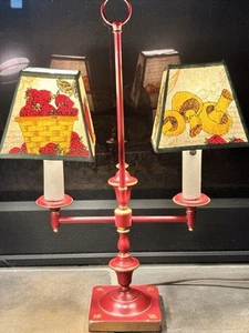 Vtg French Bouilotte Table Lamp Metal Tole Veggie/Fruit Shades Mushroom Mcm 70s - Picture 1 of 23