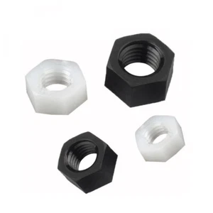 BLACK WHITE PLASTIC HEX FULL NUTS NYLON HEXAGON NUTS M2 M3 M4 M5 M6 M8 M10 M12 - Picture 1 of 12