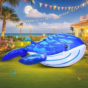 Decoración de patio iluminado festivo de ballena azul gigante inflable de cumpleaños de 8 pies - Imagen 1 de 6