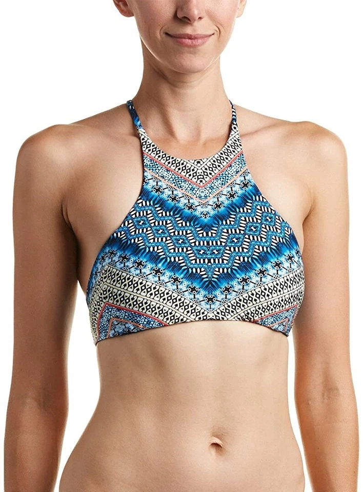 Top de bikini reversible cuello alto Chevron para mujer Lucky Brand 176971 talla L Foto 1 de 2