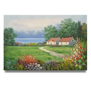 NY Art - House on the Prairie 24x36 Landscape Oil Painting on Canvas - Sale! - Picture 1 of 4