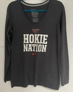 NIKE womens slim fit VIRGINIA TECH HOOKIE NATION v neck long sleeve shirt  Large - Picture 1 of 4