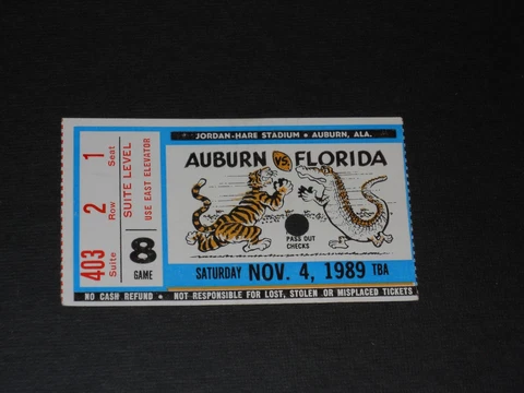 Vintage November 4, 1989 Auburn Tigers v. Florida football ticket - Phil Neel Cover