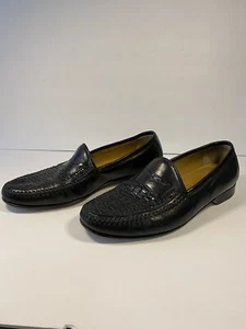 Johntson & Murphy Herren Penny Halbschuh Größe 10 M Schwarz Kalbsleder Gewebt Vamp - Bild 1 von 10