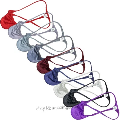 Men Push-out G-string Underwear Enhance Pouch Bikini Thong Shiny T-back Lingerie - Image 1 of 4