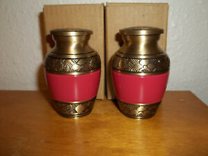 Lot of 2 Jasper Red & Bronze Brass Keepsake Mini Urns~~Deep Discount