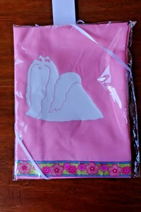 Maltese Dog Fabric Shower Curtain pink with white dogs and flower ribbon SALE - Picture 1 of 5