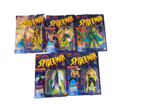Vintage Spiderman Action Figures Toybiz 1994 - Kraven, Lizard, Vulture, Smythe Cover