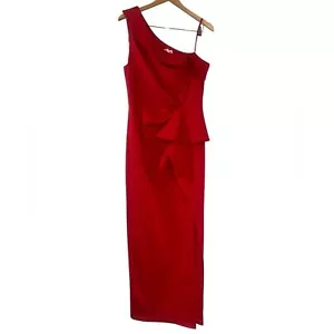 Eliza J One Shoulder Ruffle Red Gown Dress Size 16 - Picture 1 of 16