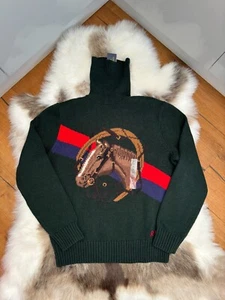 Polo Ralph Lauren Green HORSE HEAD EQUESTRIAN Cotton Turtleneck Sweater size M - Picture 1 of 22