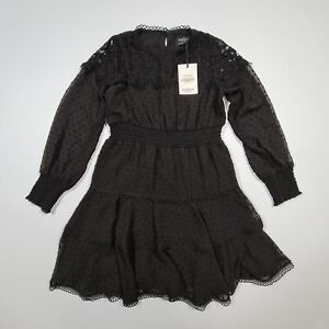 Bardot Kids Girls Dress Black 14 Years Polka Dot Lace Long Sleeve Tiered A Line