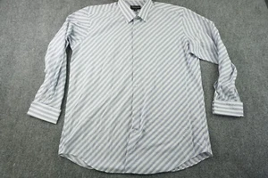 Valentino Shirt Mens 18 Blue White Striped French Cuff Button Front Long Sleeve - Picture 1 of 17