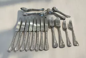 Ginkgo LAFAYETTE Stainless 360 Glossy Hammered Flatware - 32 Piece Lot - Picture 1 of 12