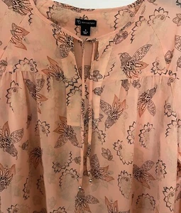 New Directions Blouse Womens Small Peach Floral Boho Peasant Light Sheer - Picture 1 of 7