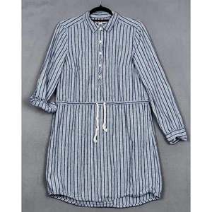TOMMY HILFIGER Shirt Dress Womens Large Blue Striped Roll Tab Sleeves Linen - Picture 1 of 16