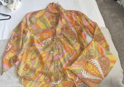 Zara BOHO festival 60s 70s Retro Orange kaftan cover up Top Blouse Shirt Large - Image 1 of 4
