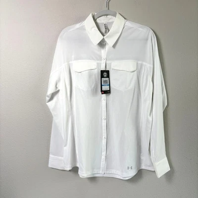 Camisa Under Armour Heat Gear con botones para mujer XL blanca manga larga ajustada nueva con etiquetas Foto 1 de 4