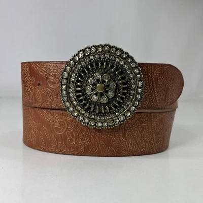 Fossil Wide Brown Embossed Genuine Leather Belt - Women's Size 32 - Image 1 of 4