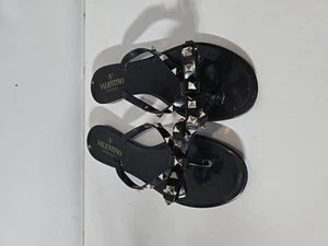 Valentino Garavani Jelly Rockstud Bow Thong Sandals Women's Black Size 38 8US  - Picture 1 of 9