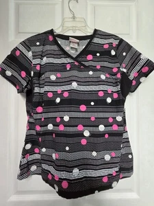 Skechers Scrubs Scrub Top size M-Black/Pink w/stretch sides -Chest 22"/L 24.5" - Picture 1 of 4