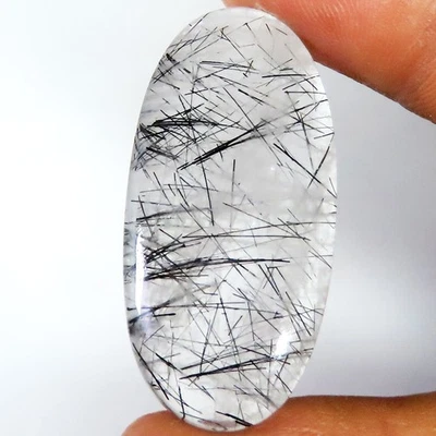 Natural Black RUTILE QUARTZ Oval Cabochon Gemstone 36.50 CT 19x40x5 mm LM-69 - Image 1 of 4