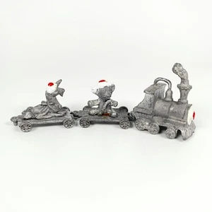 Raro Vintage Años 70 MSR 3 piezas Miniatura Peltre Navidad TREN DE LA LIBERTAD - Oso Unicornio - Imagen 1 de 12