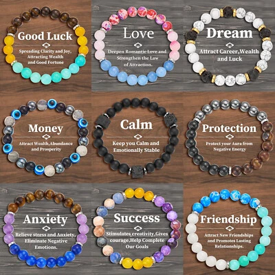 Pulseras simbólicas de piedra natural mujeres hombres buena suerte protección energética 7 chakras Foto 1 de 4