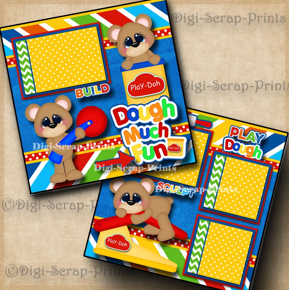 PLAY DOH ~ MASA 2 páginas de álbumes de recortes prefabricadas diseño de piezas de papel ~POR DIGISCRAP Foto 1 de 4