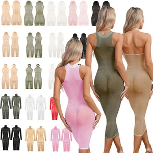 UK Women Semi See-Through Bodycon Dress Long Sleeve/Sleeveless Dress Nightwear - Picture 1 of 145