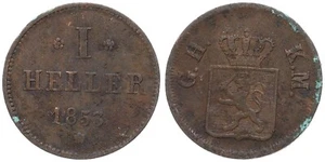 Old Germany - Hesse - Darmstadt 1 Heller 1853 - Copper, 1.41g, Ø 17.2mm Km 323 - Picture 1 of 1