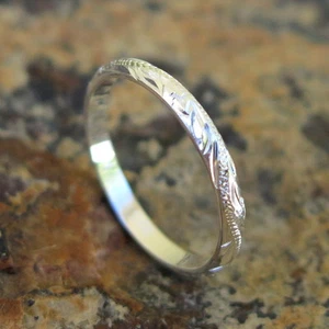 Hawaiian Jewelry 925 Sterling Silver Scrolling Love Wedding Ring Band 2mm SR1441 - Picture 1 of 4